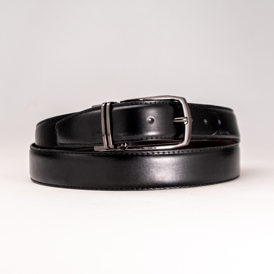 Textured Black Auto Buckle Belt by SARDAR Shoes